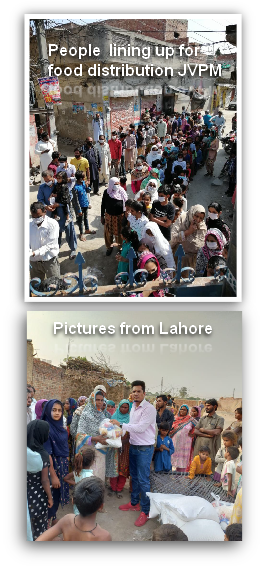 People  lining up for 
food distribution JVPM 